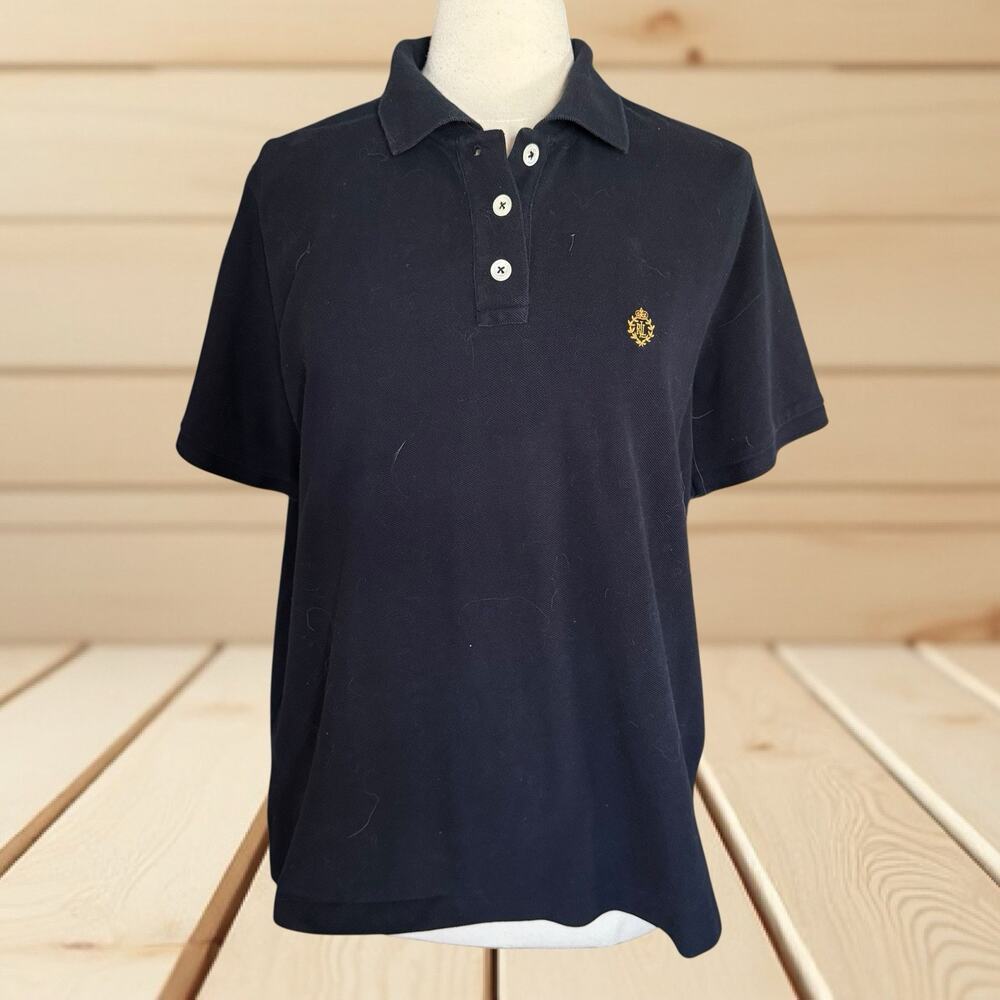 Lauren Ralph Lauren Polo Black Polo‎ Golf Shirt 1X Women Cotton Embroidered Logo